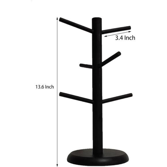 Mug Tree,Mug Hanger Stand,Coffee Cup Holder with 6 Hooks,Wood Coffee Mug Holder - Picture 6 of 7